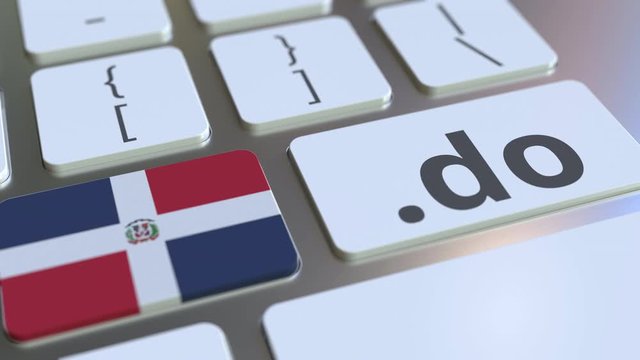 Domain .do and flag of the Dominican Republic on the buttons on the computer keyboard. National internet related 3D animation