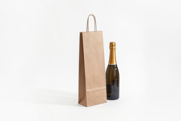 brown paper bag for wine with bottle