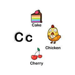 Alphabet Letter C-cake,cherry,chicken vector illustration