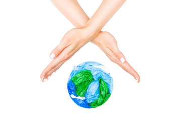 Planet earth and plastic isolated on white