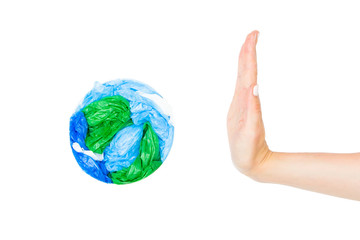 Planet earth and plastic isolated on white