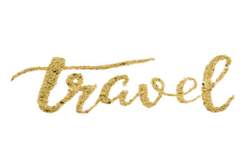 Composition on the theme of travel with sand on a white background