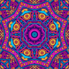 Tribal indian festival seamless design. Bright colorful mandala art pattern.