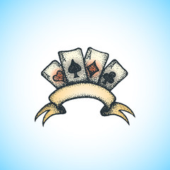 colored handdrawn playing cards illustration.