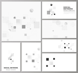The minimalistic abstract vector illustration of the editable layouts of modern social network mockups in popular formats. Abstract vector background with fluid geometric shapes.