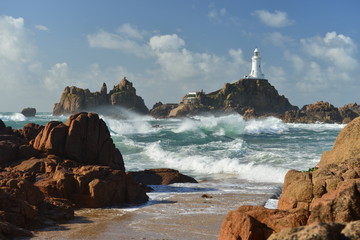 La Corbiere point, Jersey, U.K. Lighthouse at high tide.