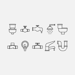 Plumber Tools Outline Icon Set 1. Pixel perfect