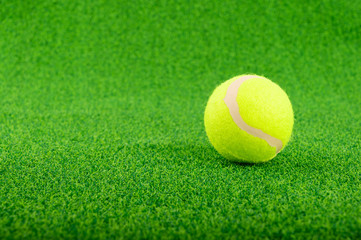 Tennis ball put on the green grass