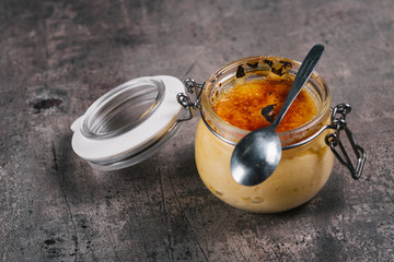 Creme Brulee served in a jar 
