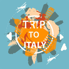 Italy famous landmark silhouette overlay style around text,vintage design