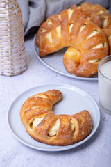 Bagels with cottage cheese. Homemade baking. Close-up.