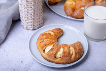 Bagels with cottage cheese. Homemade baking. Close-up.
