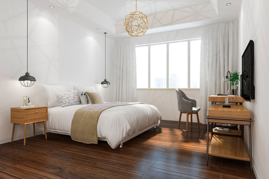 3d rendering orange vintage minimal bedroom suite in hotel with tv