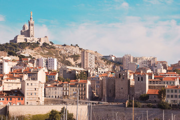 Notre Dame de la Garde and le Vieux Port vintage picture