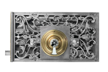 Old door lock for large house isolated on white