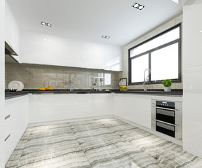 3d rendering scandinavian vintage modern kitchen with dining area