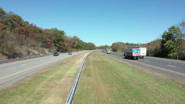 alt rising over interstate highway 87 in upstate New York