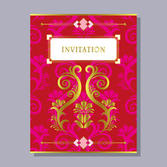 greeting invitation card template design with Ethnic ornament, exotic floral design for banner, flyer, invitation, poster, web site or greeting card. Vector illustration