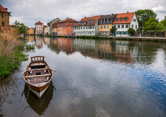 Fototapeta na wymiar Regnitz river and waterfront buildings Bamberg Old Town Bavaria Germany
