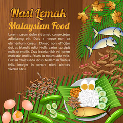 Asean National food ingredients elements set banner on wooden background,Malaysia