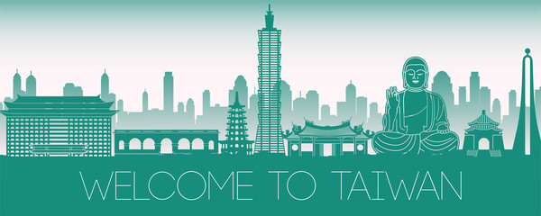 Fototapeta premium Taiwan famous landmark green silhouette design