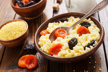 Millet porridge with dried fruits