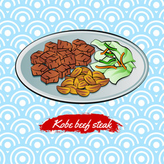 Set of delicious and famous food of Japanese,Beef Steak,in colorful gradient design icon