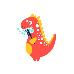 Cute Dino brushes his teeth. Cartoon