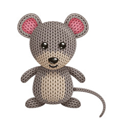 Illustration of a funny knitted mouse toy. On white background