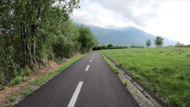 Velodoire bicycle path along the Dora Baltea next to Pollein, Aosta Valley, Italy