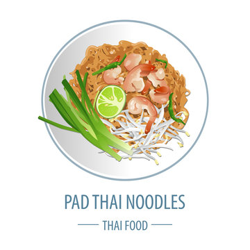 Pad Thai famous Thai food,realistic with top view style
