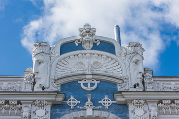 Fototapeta na wymiar Detail of Art Nouveau (Jugendstil) building in the historical center of Riga; Latvia