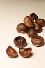 chestnuts on wooden background