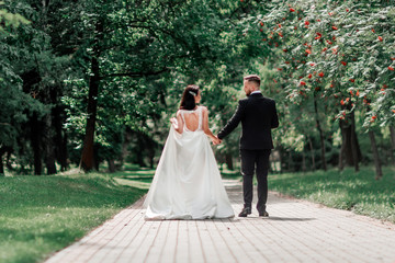 loving couple during a walk in the city Park