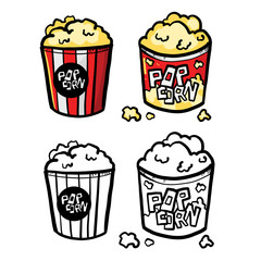 vector cartoon popcorn bucket box set
