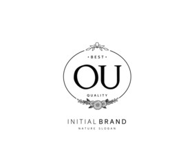 O U OU Beauty vector initial logo, handwriting logo of initial signature, wedding, fashion, jewerly, boutique, floral and botanical with creative template for any company or business.