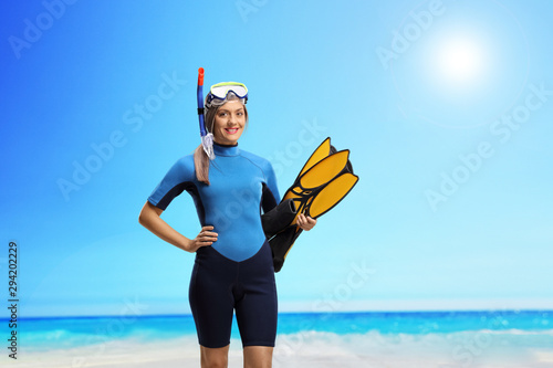 Woman with a snorkeling equipment