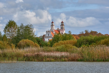 Lake in the background church