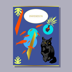 Fototapeta premium greeting invitation card template design with Cute Cats, design for banner, flyer, invitation, poster, web site or greeting card. Vector illustration
