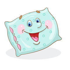 Funny pillow with a smiling face.  In cartoon style. Isolated on a white background.