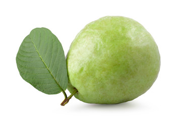 Guava fruit with leaves isolated on the white background