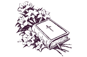 Bible drawing with flowers. background for the book.