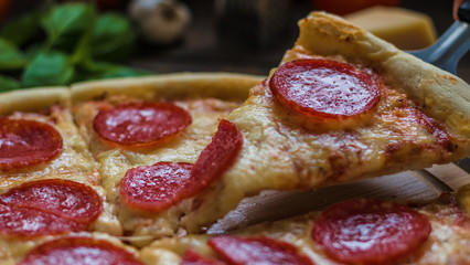delicious pepperoni pizza slice close up