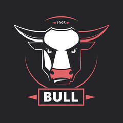 Bull portrait stylized vector symbol. Bull - vector illustration, emblem design on black background. 