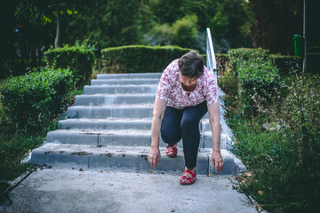 Woman slipping on stairs