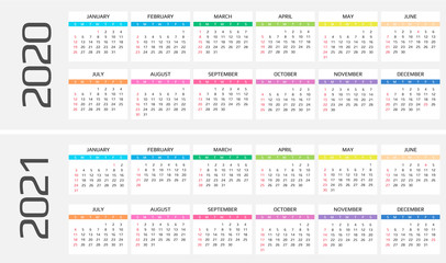 Calendar 2020 and 2021 template. 12 Months. include holiday event
