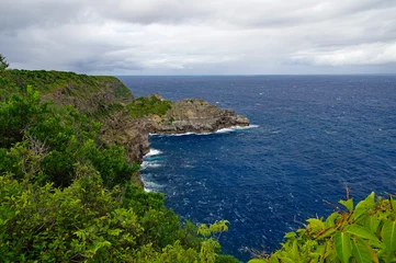 Fotobehang The Pointe de la Grande-Vigie is located at the north of Grande-Terre in Guadeloupe, French Antilles, Caribbean. The high cliffs of 80 meters, creating a spectacular and wild landscape. © gadzius