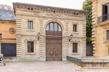 Oviedo, Spain. The facade of the old building on the square  of Daoiz y Velarde