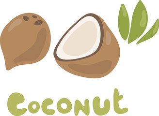Doodle original trendy vector food icon with coconut