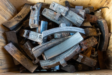 Group of train and car drum break components